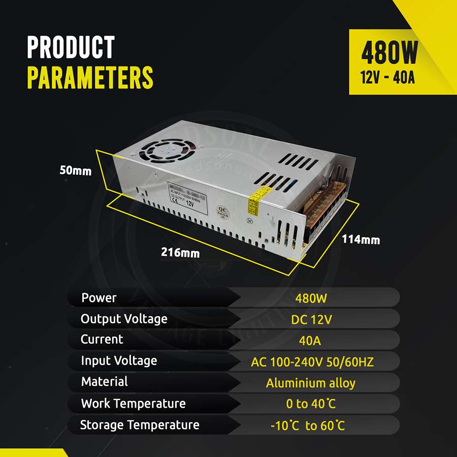 DC12V 40 Ein 480 W IP20-LED-Transformator mit universell geregeltem Schaltnetzteil