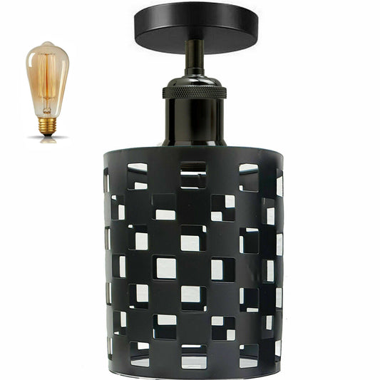 Retro Vintage E27 Deckenleuchte, quadratischer Drahtkäfig-Lampenschirm~3162