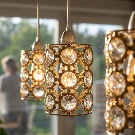 Lampada a sospensione in cristallo oro~3644