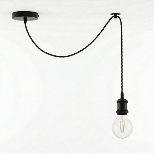 Lampada a sospensione industriale nera - regolabile in altezza, lampadina E27~3640