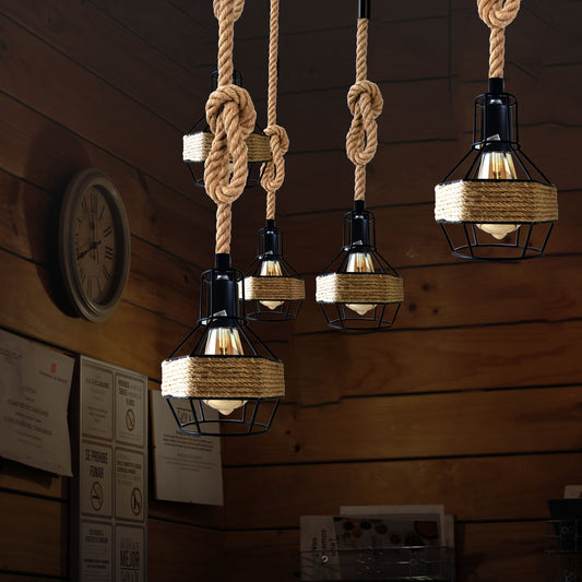 Hanfseil Geometric schwarzem metal Pendelleuchte