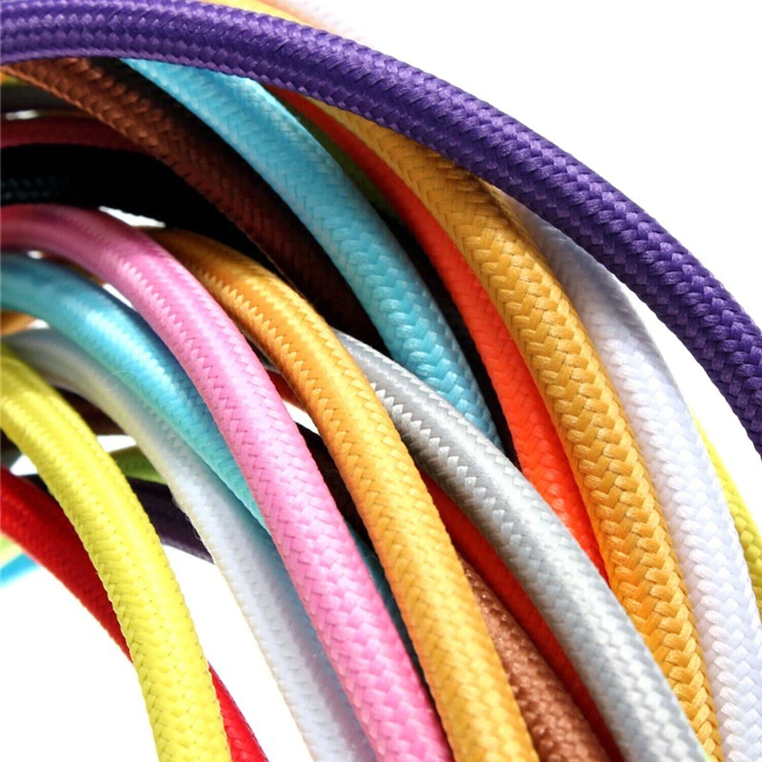Ledsone Rundes 2-adriges geflochtenes Kabel in verschiedenen Längen (1m, 5m, 10m) – Farbiges Textilkabel für Beleuchtung, DIY-Projekte, oder Lampenmontage