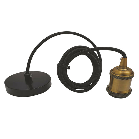 Deckenleuchte aus gelbem Messing im Vintage-Stil Metall rund geflochten schwarz 2 m E27-Lampenfassung