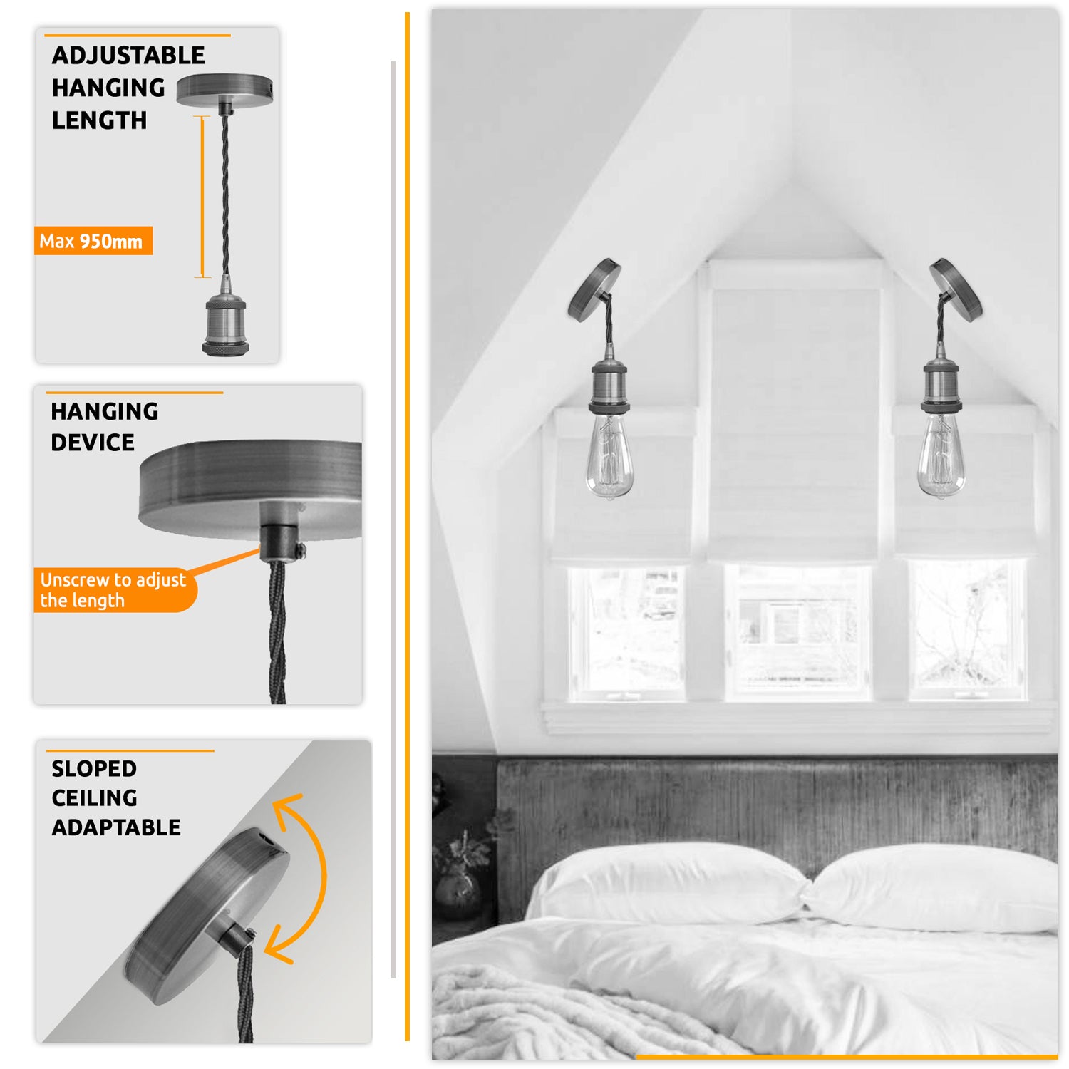 schwarzes, gedrehtes, geflochtenes Flexkabel, 2 m E27-Lampenfassung, hängendes Pendelleuchten-Montageset für Innenbeleuchtung