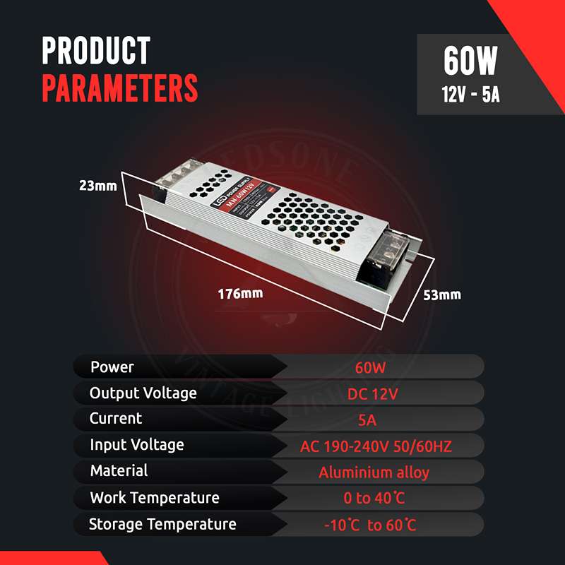 LED Trafo 12V/60W/5A mit Schutzklasse IP20 Netzteil