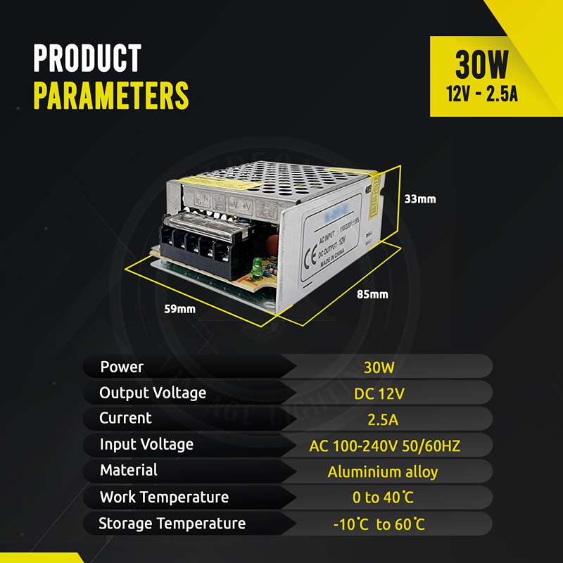 DC12V 2.5 Ein LED-Transformator mit 30 W IP20 Universal-geregeltem Schaltnetzteil