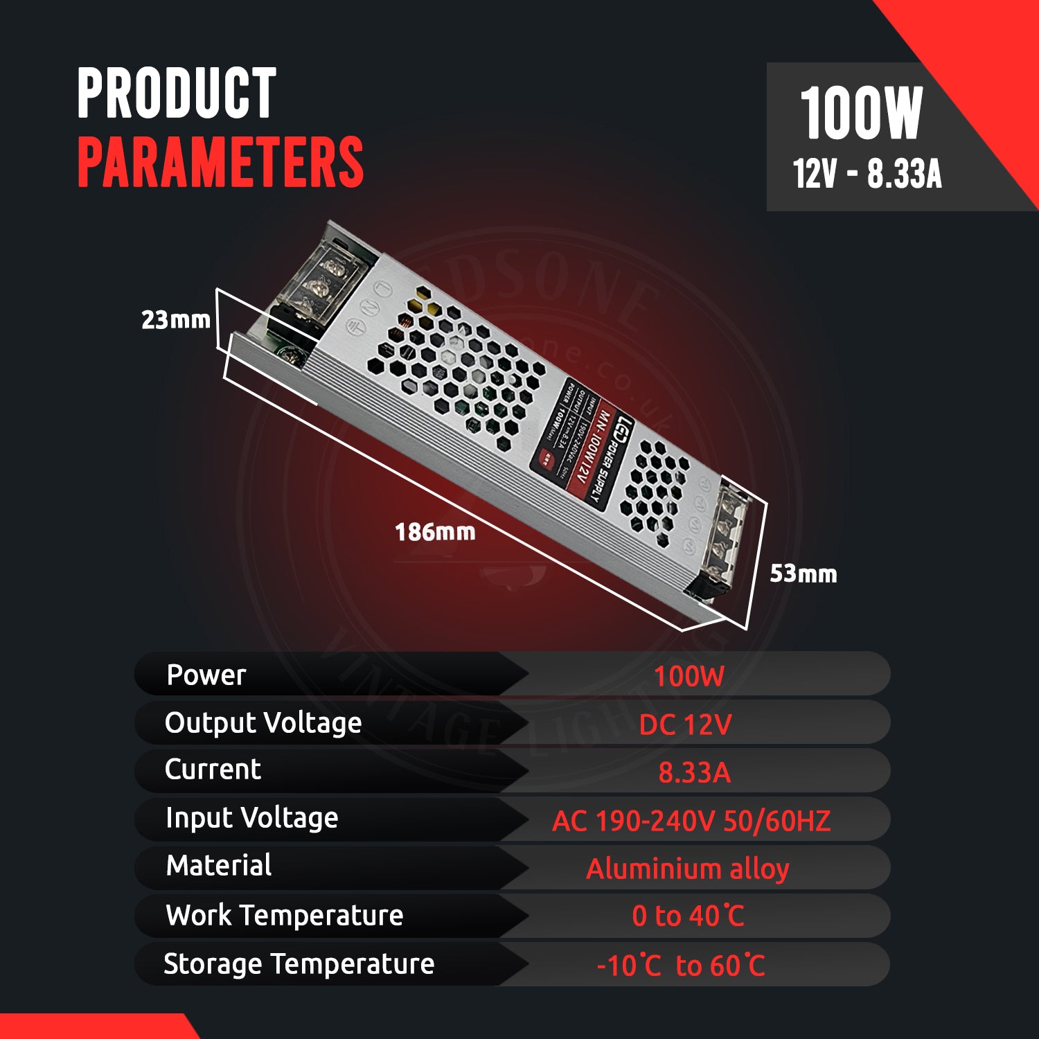 DC12V 100W IP20 LED-Trafo