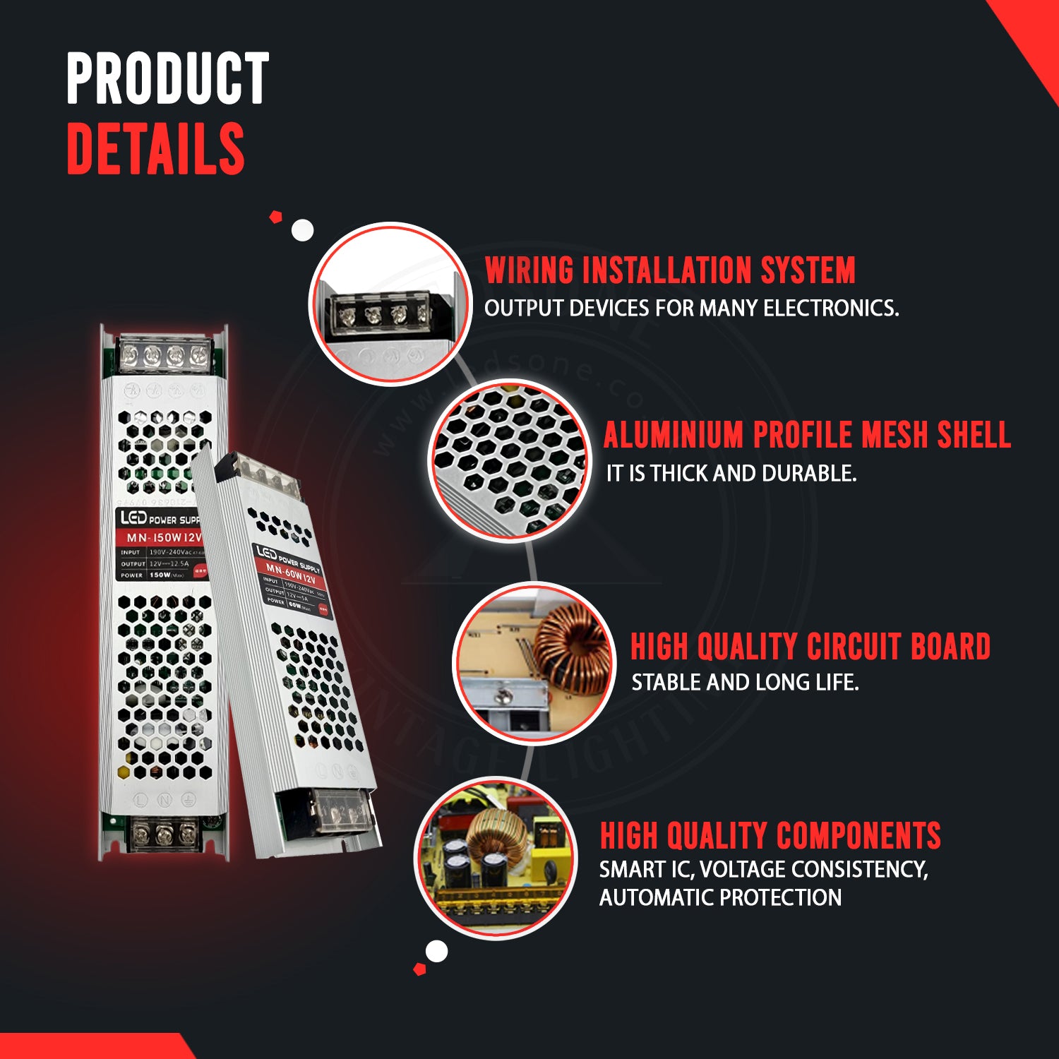 DC12V 200W Ultra Slim LED-Treiber Netzteiltransformator 240V für LED-Streifen product detils
