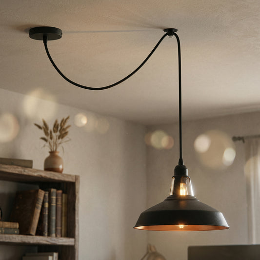 Industrie Pendelleuchte Schwarz Verstellbare Kabel Positionsleuchte E27 2m ~3666