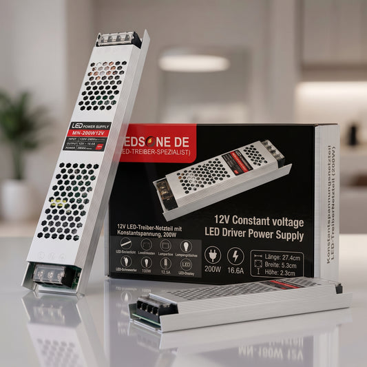 12V LED Trafo 200W 16,6A Konstantspannung – Slim Netzteil Treiber | IP20 ~1210