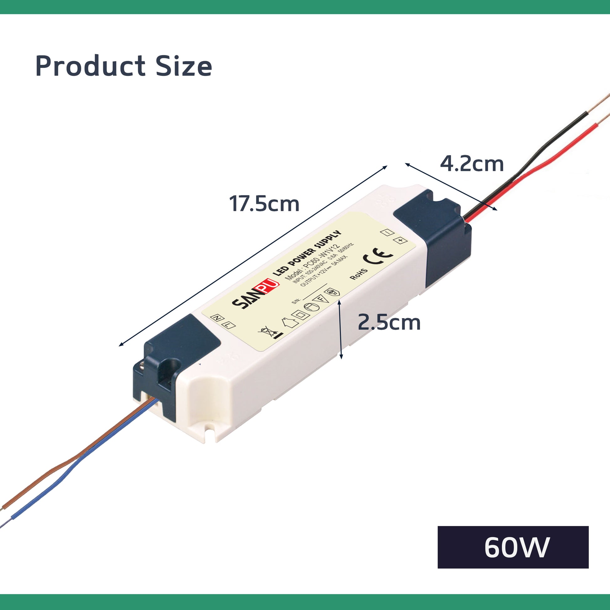60 W 5 Ampere kompakter Sanpu LED-Treiber AC 230 V bis DC 12 V Netzteiltransformator