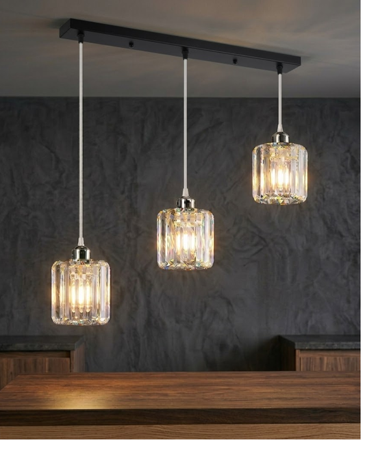 Lampadario a sospensione moderno a 3 luci in cristallo K9 ~3376