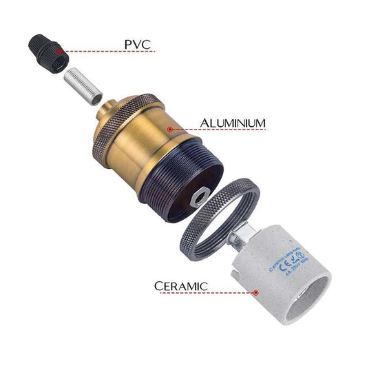 Pendelleuchte kurzer Lampenhalter E27 gelbes Messing 1m PVC Kabel Pendelleuchte~1646