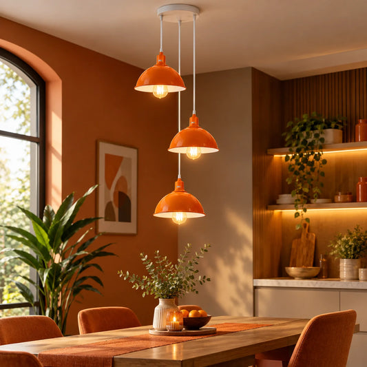 Lampadario a sospensione 3 luci semisfera in metallo colorato E27 - Ø 21cm ~3707