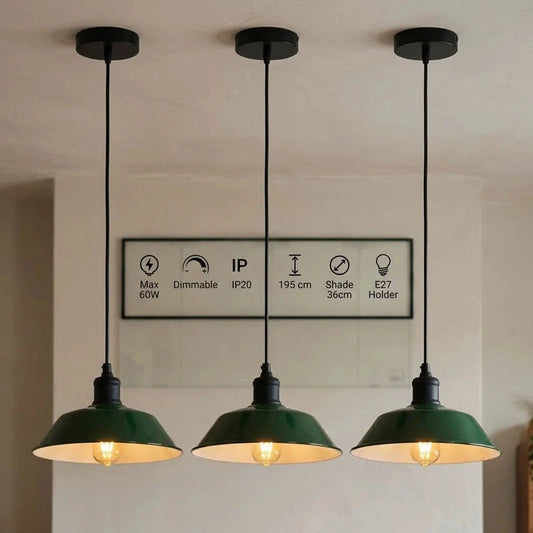 3er Set Grüne Pendelleuchten – Vintage Industrie Hängelampen | E27 ~4222