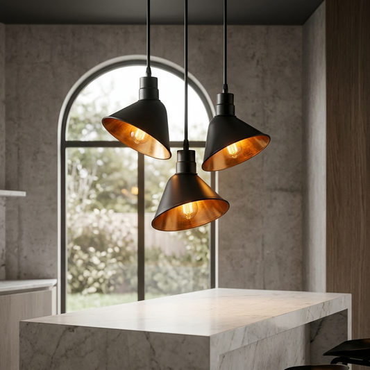 Industrielle schwarze Gold Pendelleuchte E27 Metall Deckenlampe~3705
