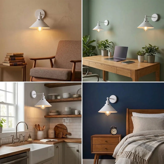 Vintage Wandleuchte weiß E27 Metallkegel lampe für Wohn- & Schlafzimmer~4102
