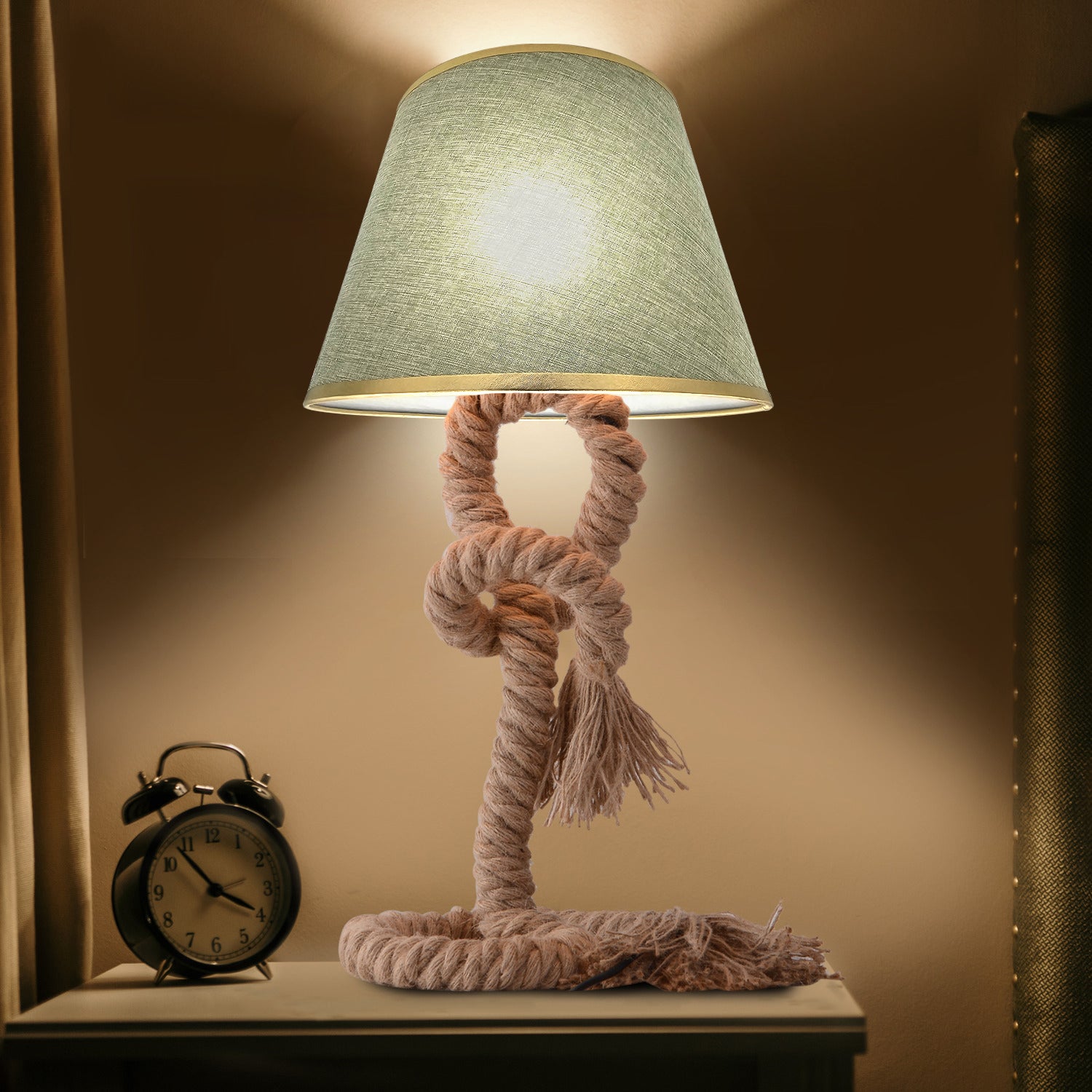 Coolie Stofflampenschirm – Armeegrün & Gold, E27, 28cm –