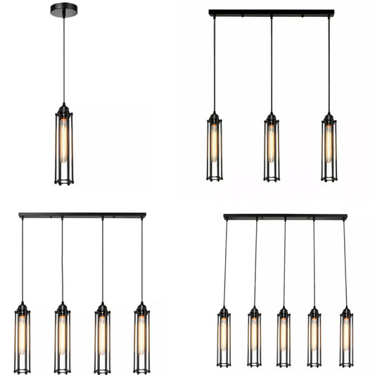 Rechteckige Pendelleuchte im Vintage-Stil – E27, Metall-Drahtkäfig, 1–5 Köpfe, 95 cm Kabel~3167