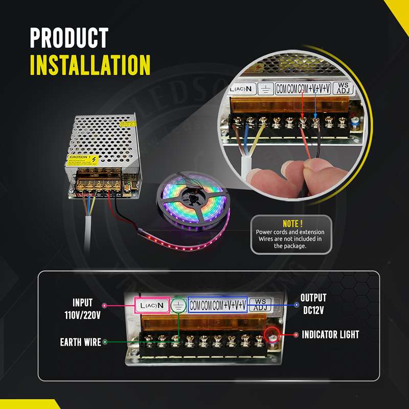 DC12V 12,5 A LED-Transformator mit 150 W IP20 Universal-geregeltem Schaltnetzteil