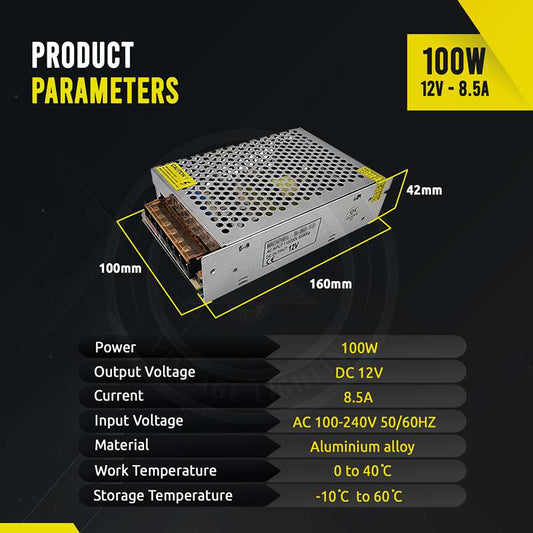 Vielseitiges 100W Schaltnetzteil DC12V mit IP20 Schutz - Größenbild