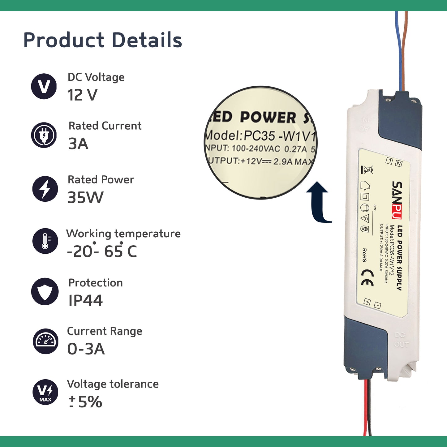 60 W 5 Ampere kompakter Sanpu LED-Treiber AC 230 V bis DC 12 V Netzteiltransformator ruu