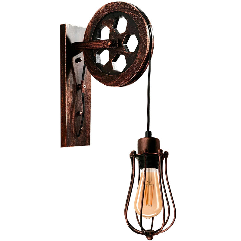 Rustikale Akzentlampe im Industriestil mit rustikalem Rot – perfekt für kreative und individuelle Raumgestaltung.