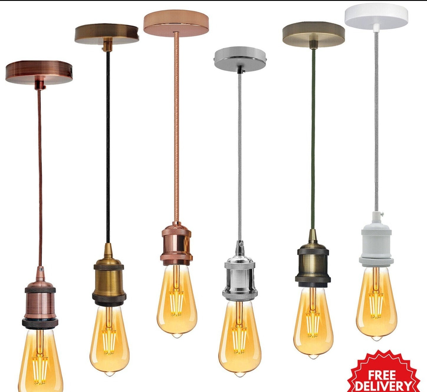 Vintage-Industrie-Pendelleuchte, E27-Lampenfassung, Deckenrosette