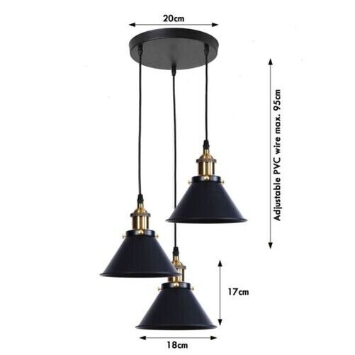 Hängeleuchte mit 3 Köpfen schwarzem Kegelschirm