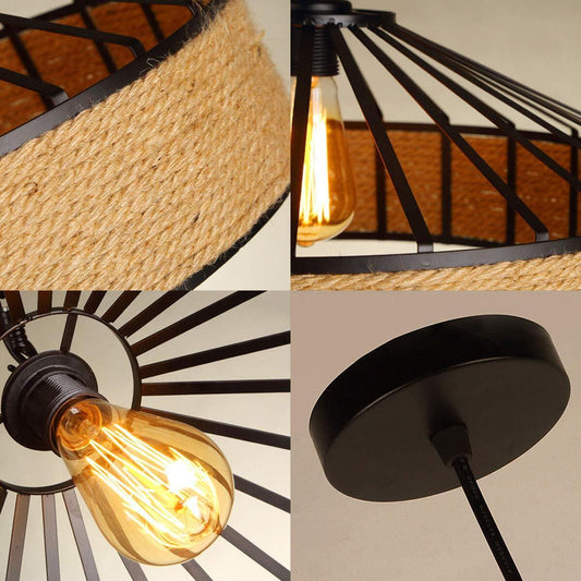 Lustre Plafonnier Suspension corde chanvre Rétro Lampe pour Restaurant