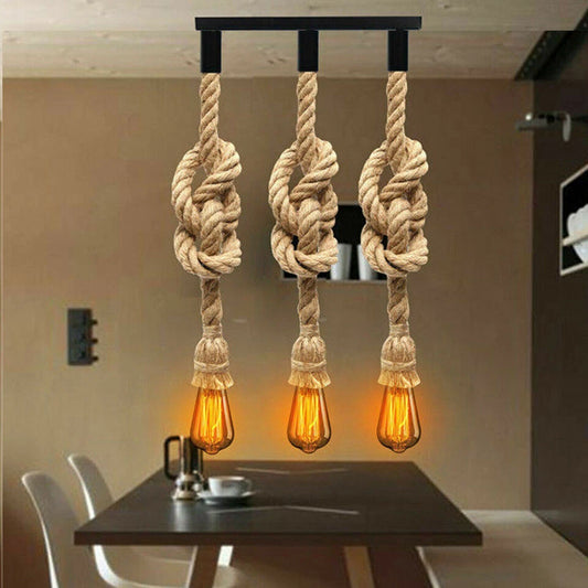 3-vejs LED-pendellampe af hampreb ~ 3247
