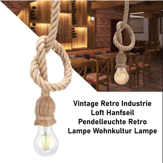 Knoten Hanfseil Pendelleuchte – Einfaches Design, 1m & 2m Länge, rustikale Deckenlampe für Wohnzimmer, Esszimmer oder Loft