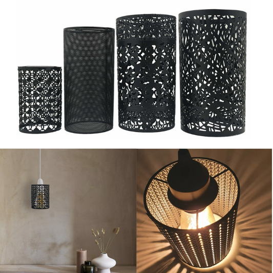 Moderner schwarzer Metalllampenschirm im Käfigstil, passend für E27-Fassung und verschiedene Leuchten