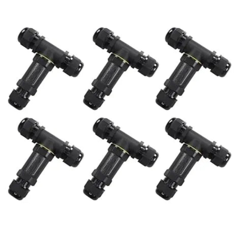 T-Kabelverbinder schwarz, 6er-Pack, wetterfest & IP68