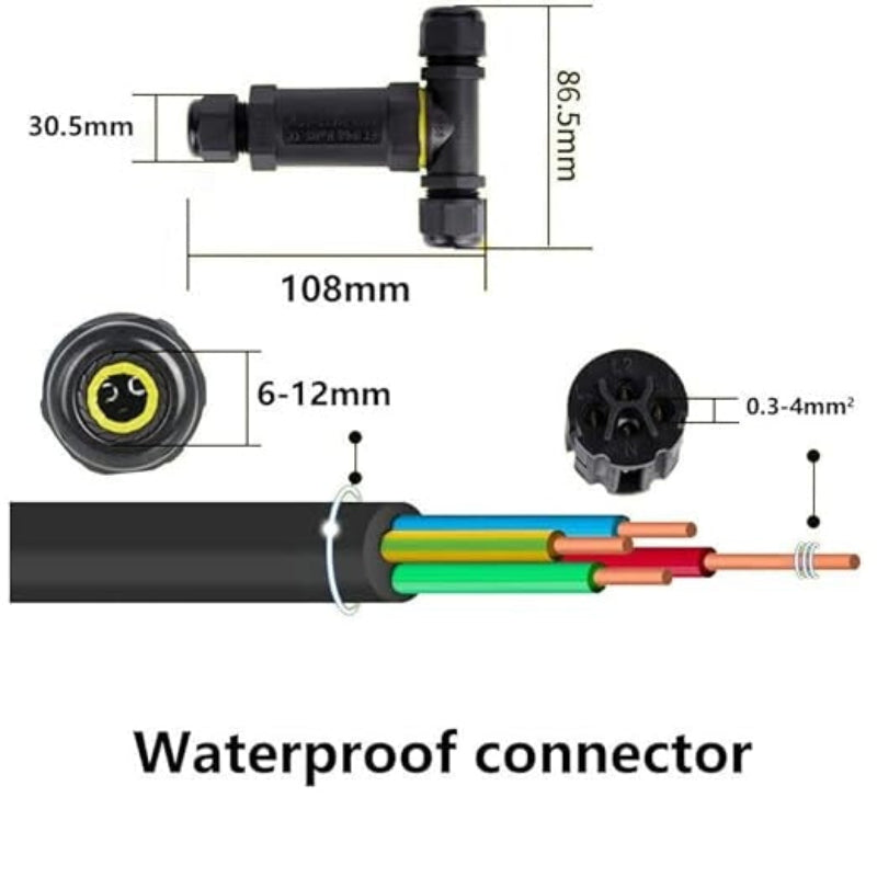 T-Kabelverbinder wasserdicht IP68, Farbe Schwarz