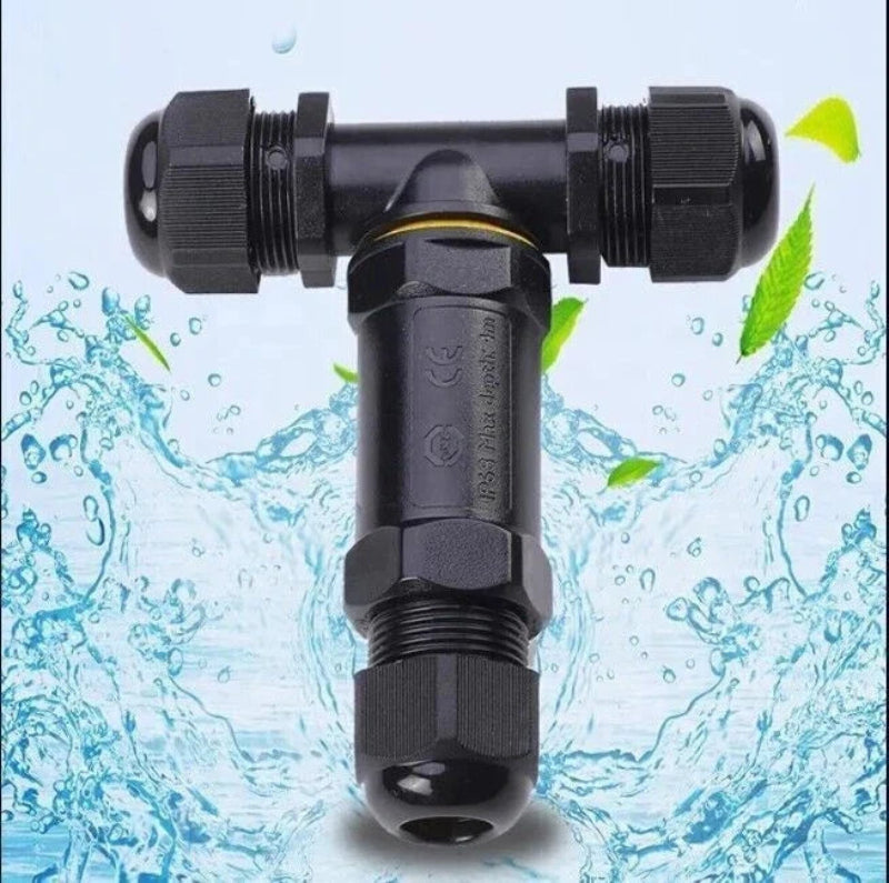 Kabelanschluss mit T-Kabelverbinder, wetterfest, schwarz