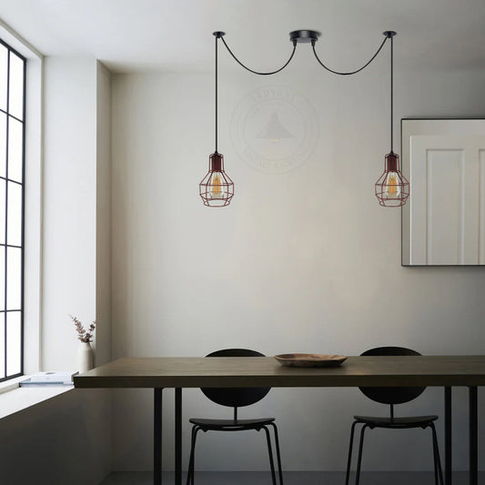 Vintage 2-Wege Spinnenlampe mit Drahtkäfig und E27 Fassung in Rostrot