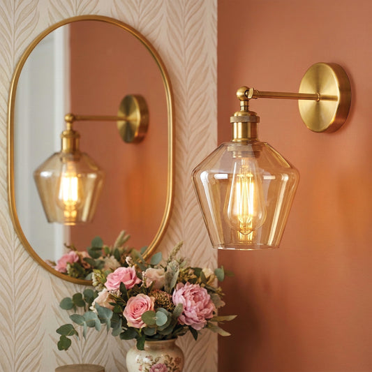 Schwenkbare Messing-Wandleuchte mit Klarglas | Vintage Wandlampe E27 ~3588