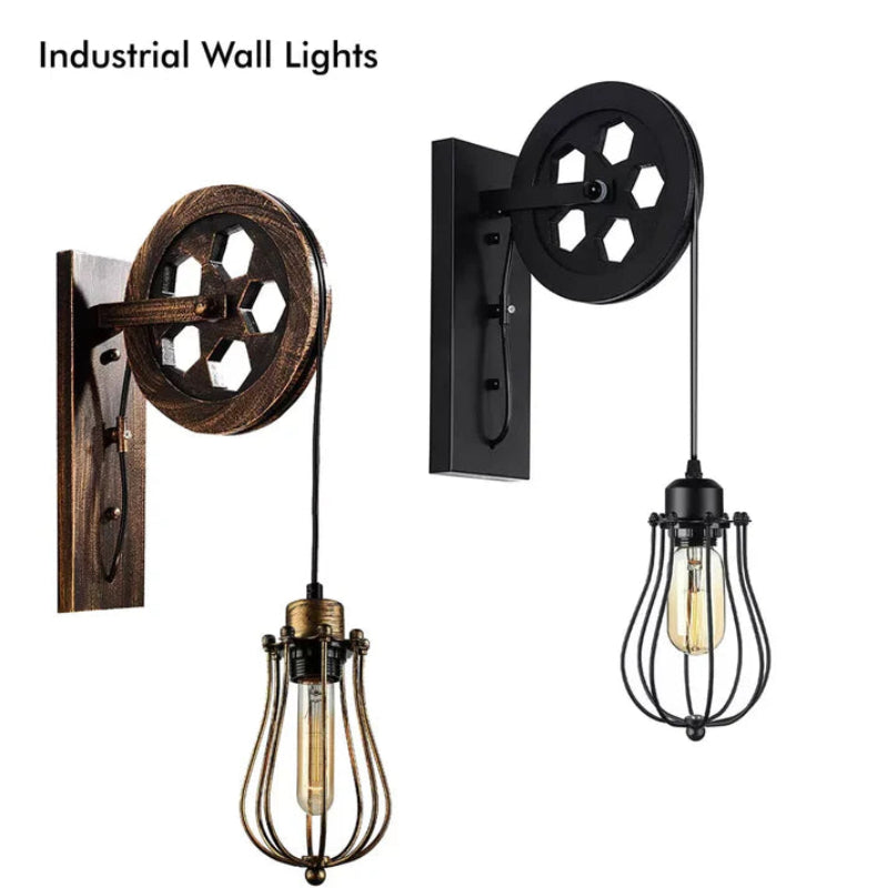 Retro Wandlampe mit E27-Fassung aus Holz und Eisen