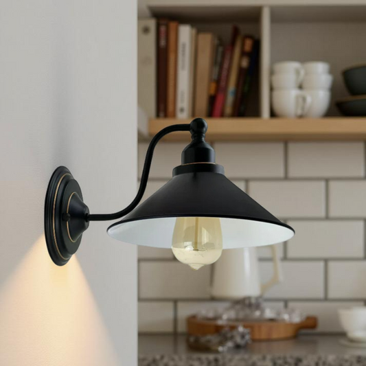Kinkiet czarny industrialny wewnątrz białej lampy~2405