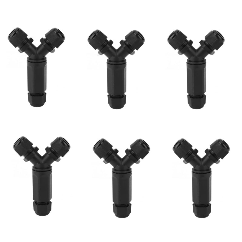 Y-Kabelverbinder schwarz im 6er-Pack, IP68-zertifiziert