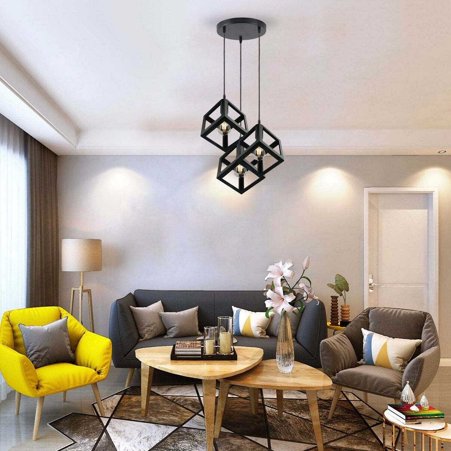 Industrielle Vintage 1/3 Light Black Square Cluster Pendelleuchte