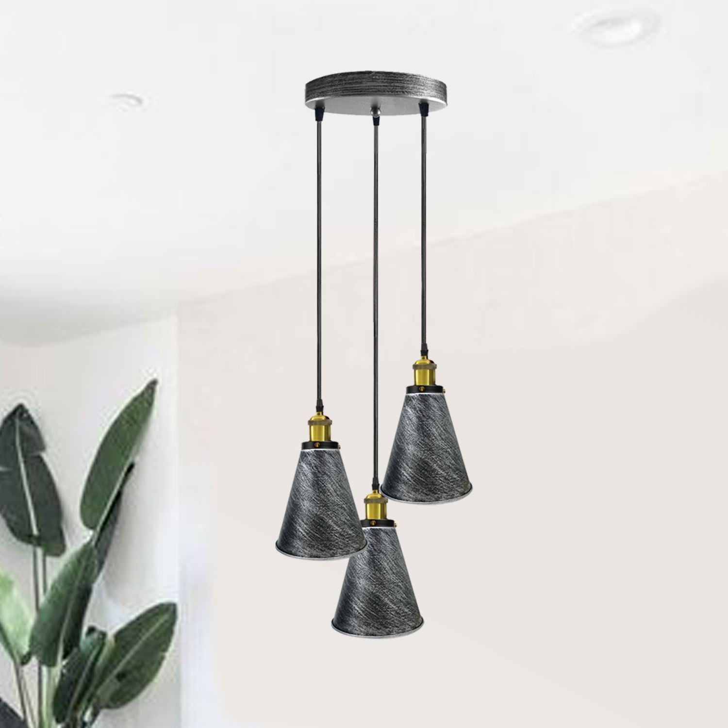 Industrielle Retro 3-Kopf Vintage Runde Basis Pendelleuchte Deckenleuchte