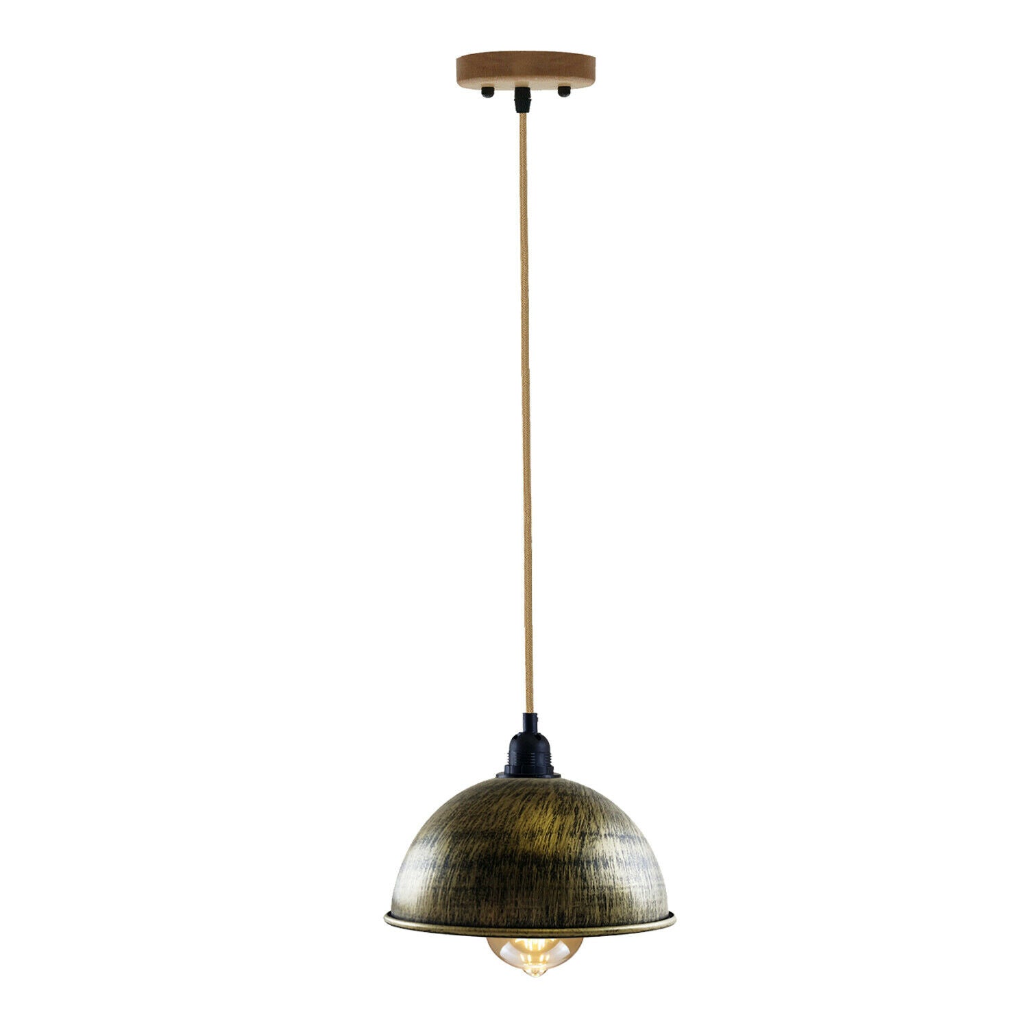 Industrieller Hanf-Anhänger im Retro-Stil aus Metall, Lampenschirm aus gebürstetem Messing