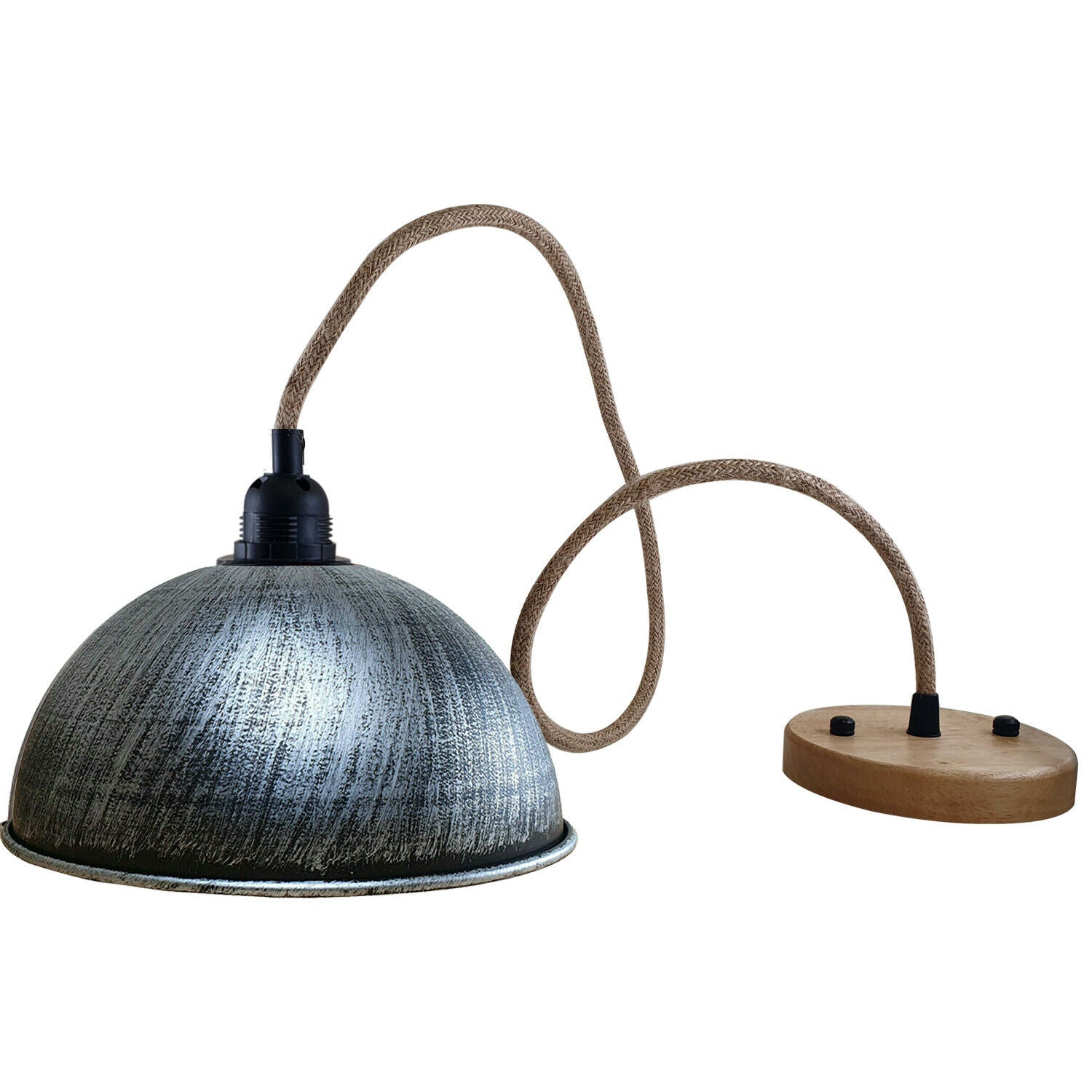 Retro-Stil Vintage Industrial Hanf Anhänger Lampenschirm aus Metall gebürstet Silber
