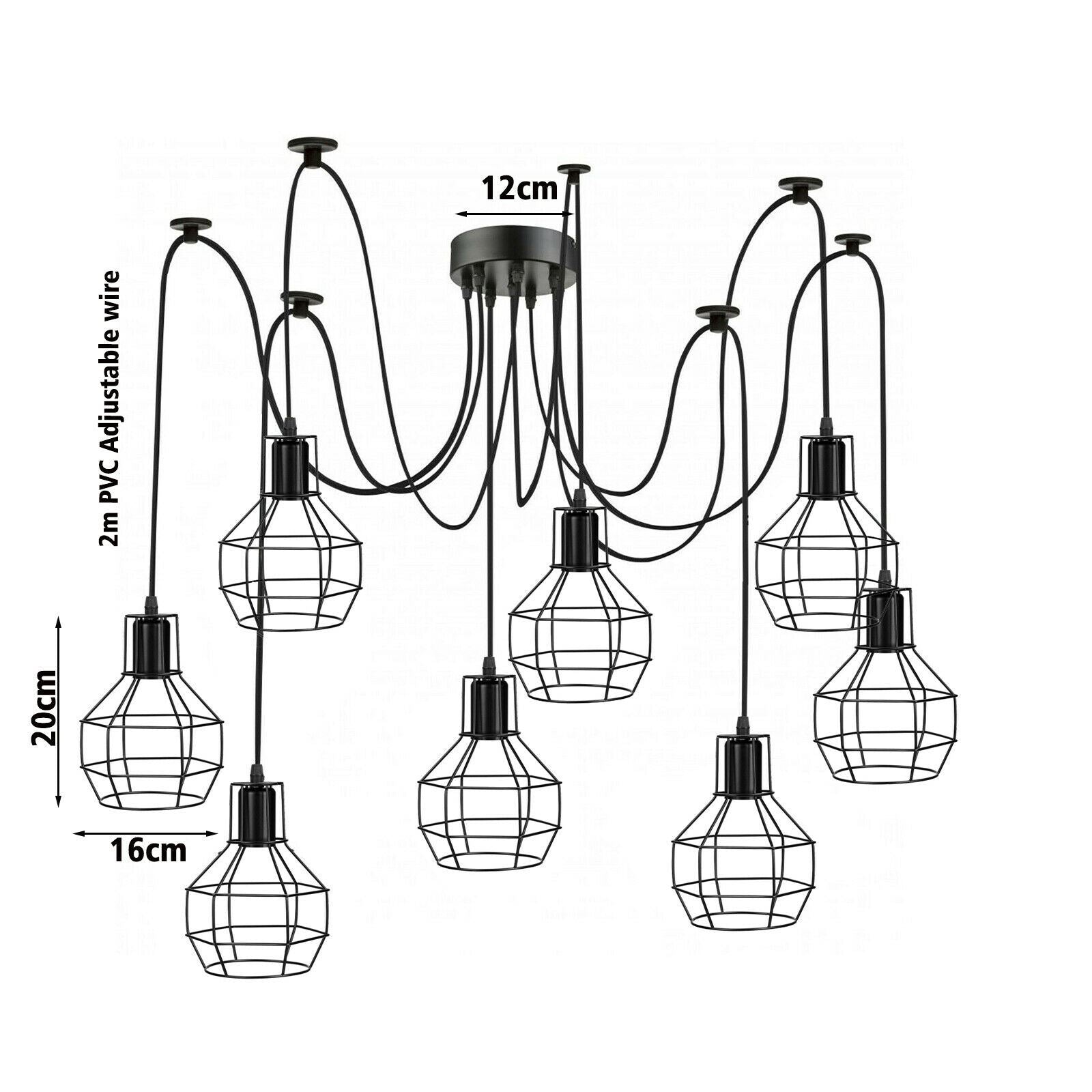 Retro Industrial Black Metal Nest Cage Decke 8-Wege-Anhänger Hängeleuchte Kronleuchter Innenbeleuchtung für Bar, Schlafzimmer, Esszimmer, Wohnzimmer
