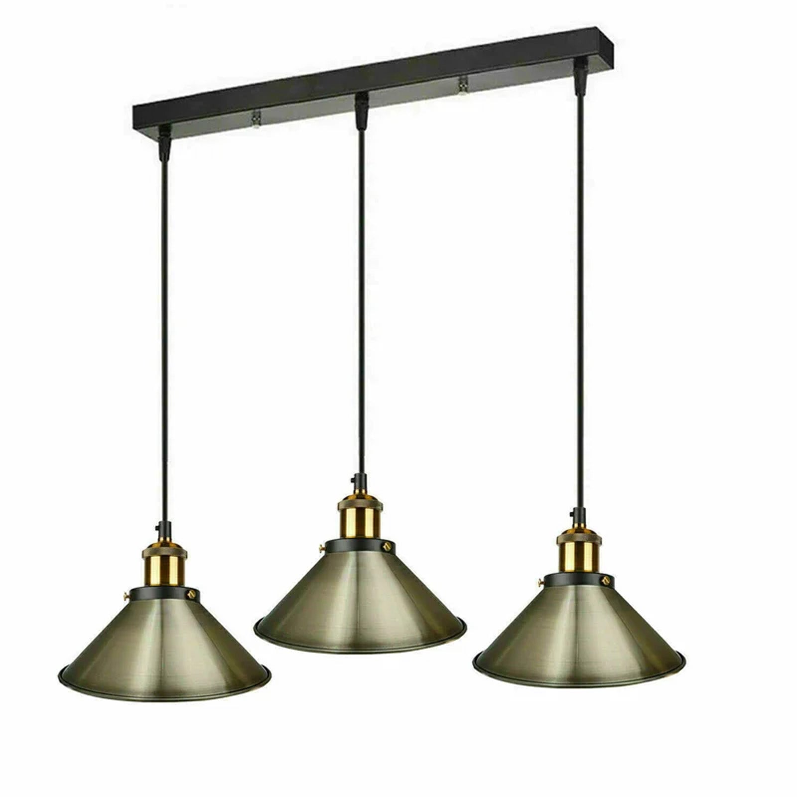 Grünes Messing Sylvan 3-Light Kitchen Island Cone Pendant