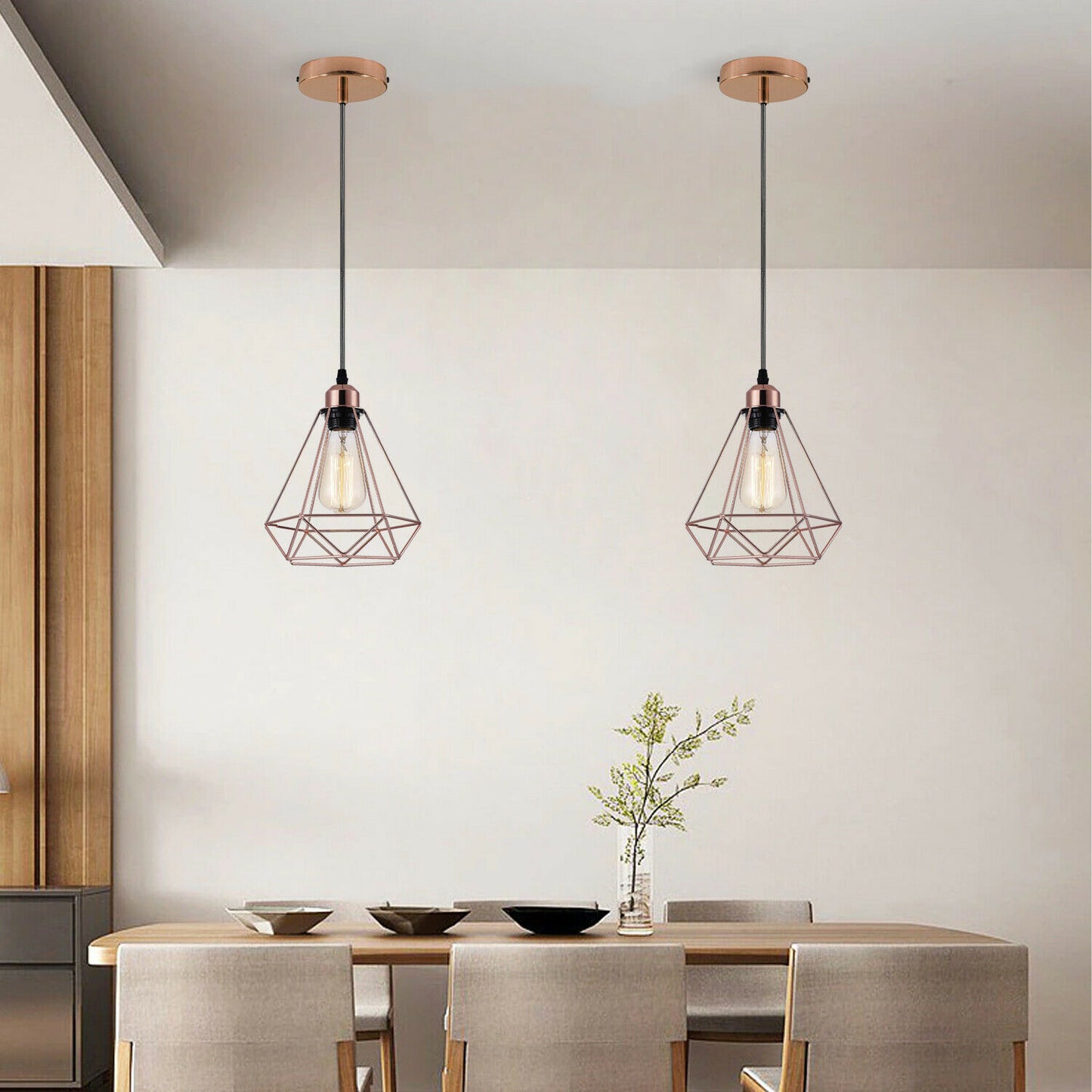 Industrielle Vintage Loft Rose Gold ohne Glühbirne Diamantform Kronleuchter Deckenpendelleuchte Lampe