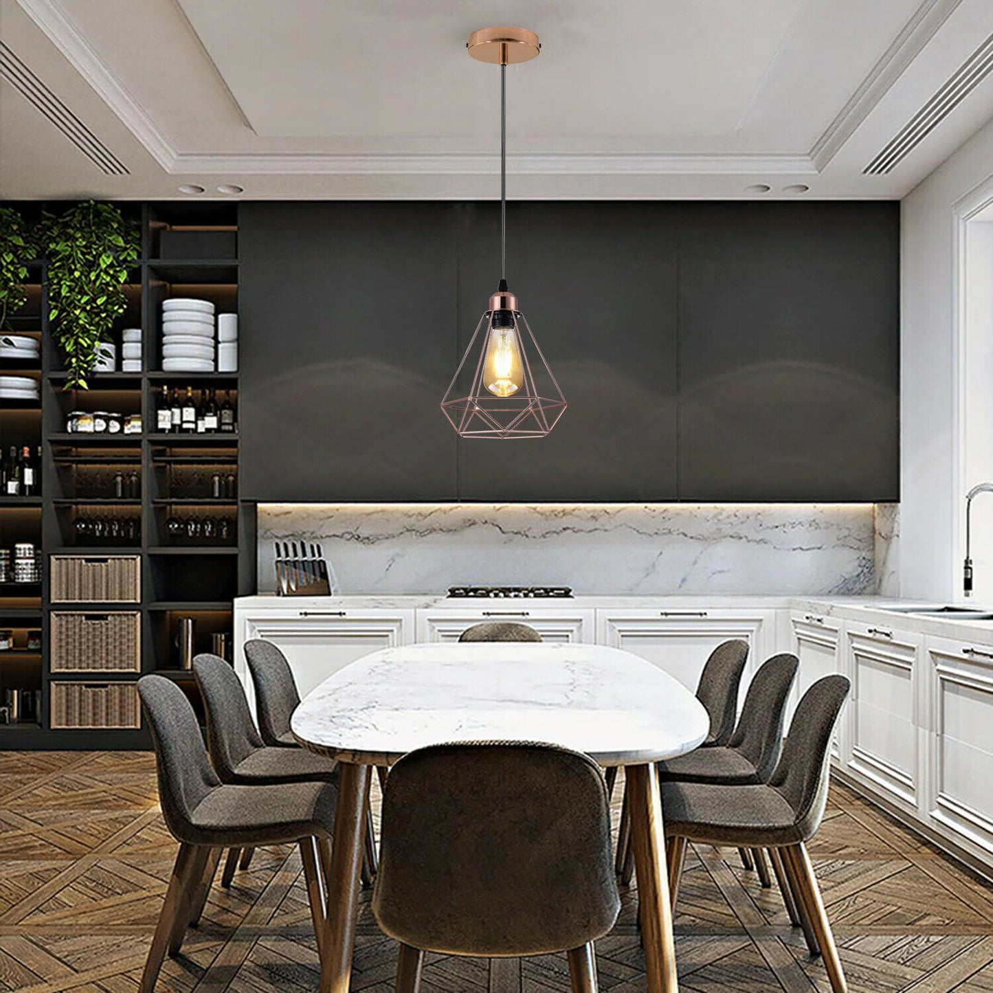 Industrielle Vintage Loft Rose Gold ohne Glühbirne Diamantform Kronleuchter Deckenpendelleuchte Lampe