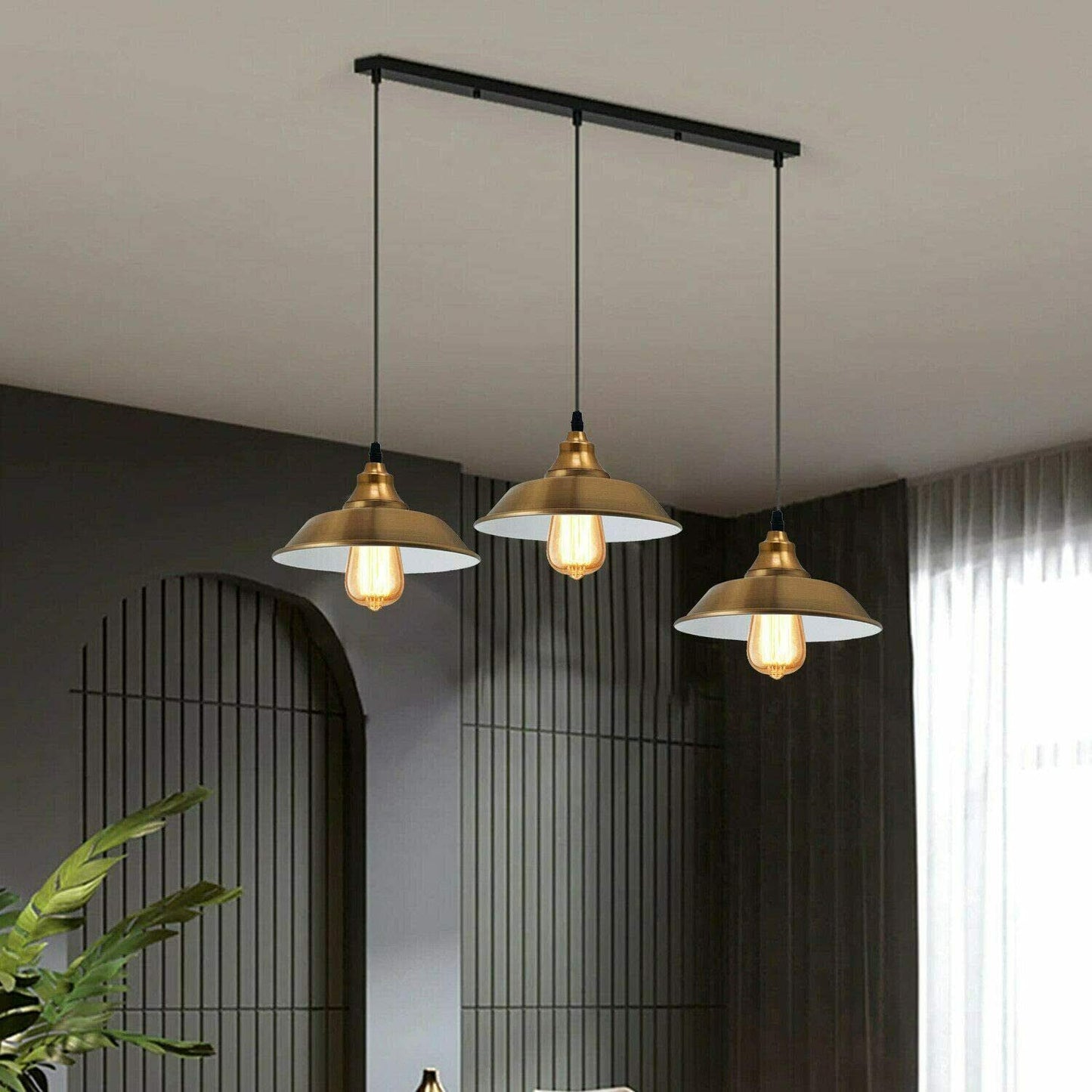 Retro Industrial Bowl Shape Deckenpendelleuchte Indoor Kronleuchter Fitting Gelb Messing